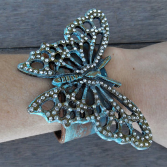 ECOFOLK Turquoise Butterfly Leather Cuff Bracelet - Picture 1 of 5